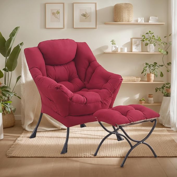 Lazy Chair with Ottoman, Large Modern Lounge Accent Chair with Armrests and - Image 4