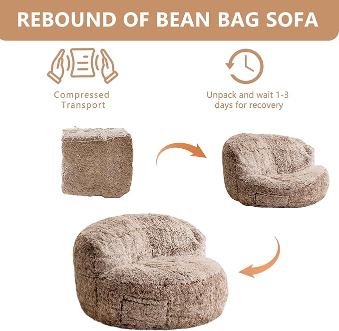 BYBYME Giant Bean Bag Chair, Faux Fur Bean Bag Couch - Image 7
