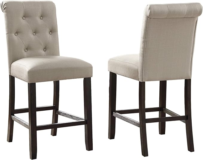 Roundhill Furniture Hendley Solid Wood Tufted Counter Height Stools - Image 5
