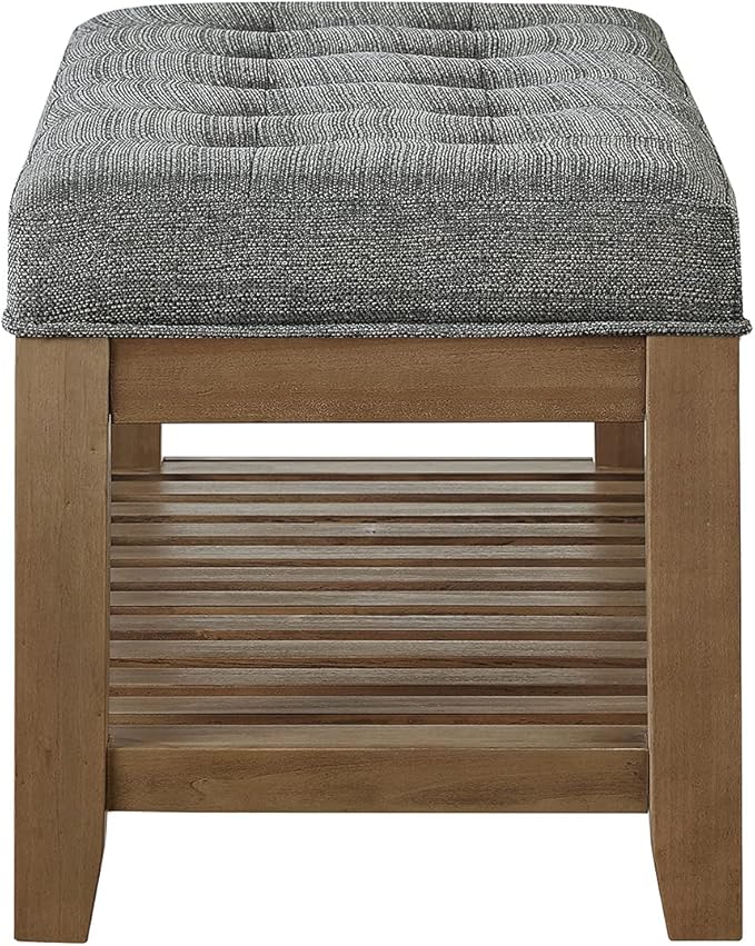 24KF Large Rectangular Upholstered Tufted Linen Fabric Ottoman Bench, Padded - Image 7