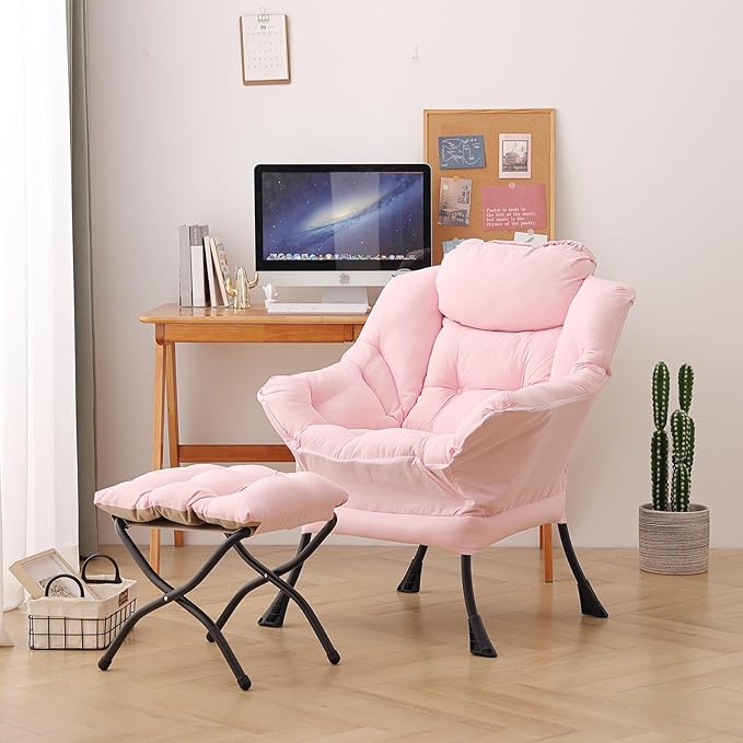 Lazy Chair with Ottoman, Modern Chair with Folding Footrest, Lounge Accent Chair - Image 4