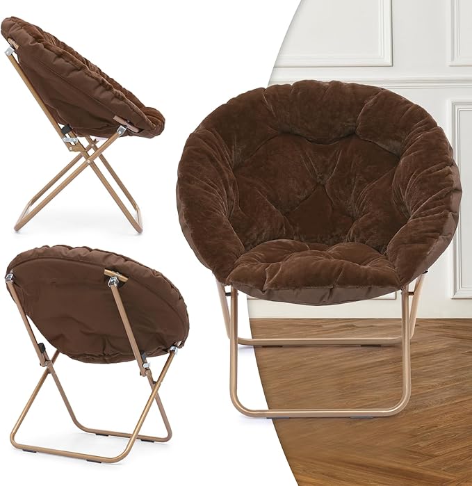 MoNiBloom Round Folding Faux Fur Saucer Chair - Image 11