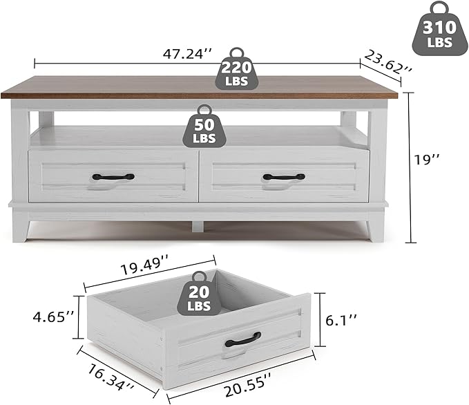 GarveeHome Farmhouse Coffee Table - Image 2