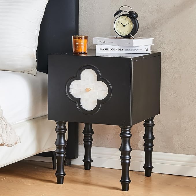CozyDH Black Nightstand with Storage 23", Mid Century Modern Solid Wood End by CozyDHDuvetCover