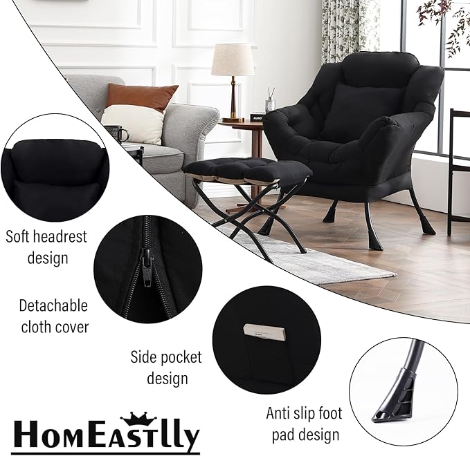 Lazy Chair with Ottoman, Modern Lounge Accent Chair with Armrests and a Throw - Image 7