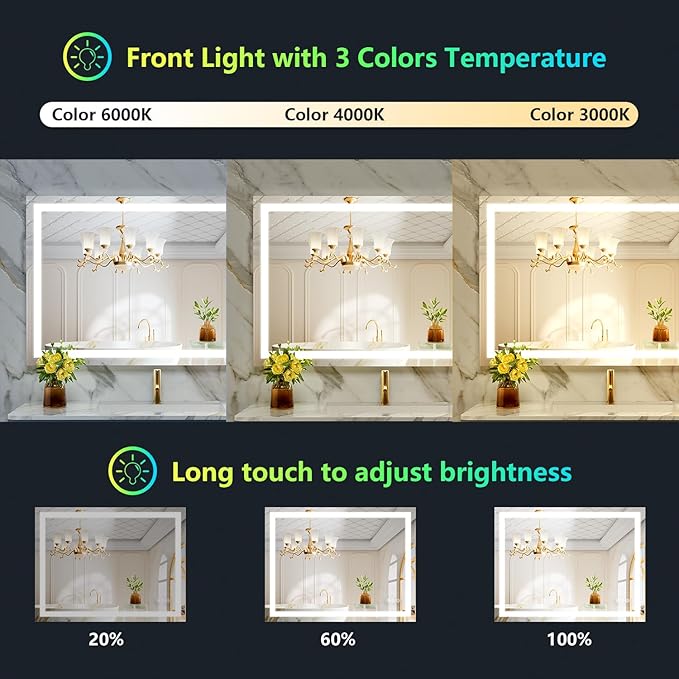 40x30 Inch RGB LED Bathroom Mirror Front Light and RGB Backlit Lighted Vanity - Image 4