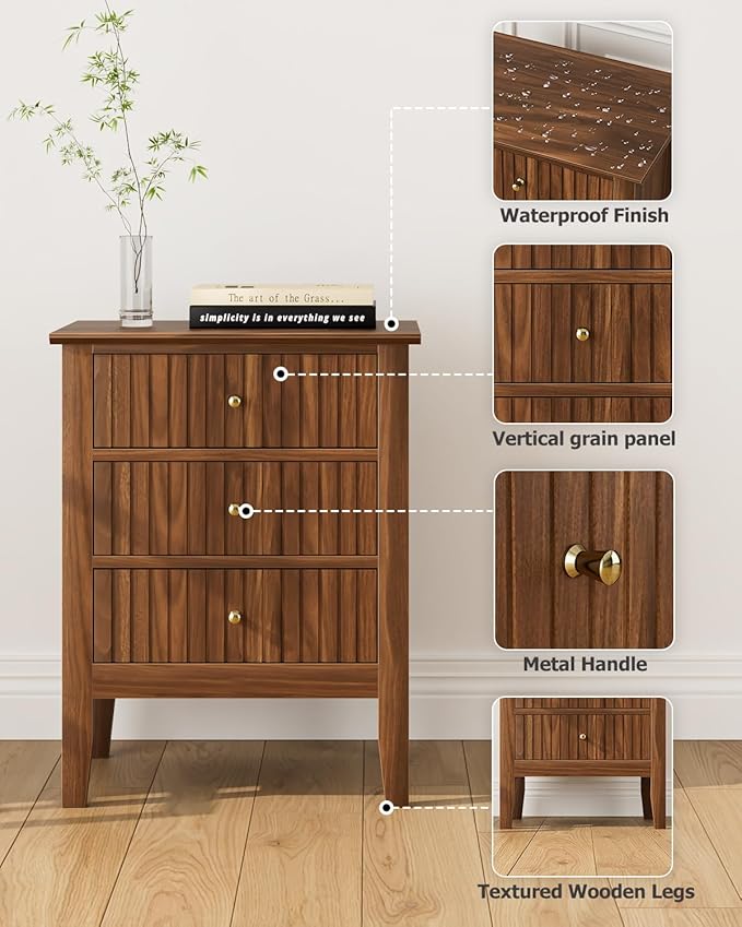 Night Stand, Fluted Nightstand Bedside Tall Farmhouse Nightstand - Image 5