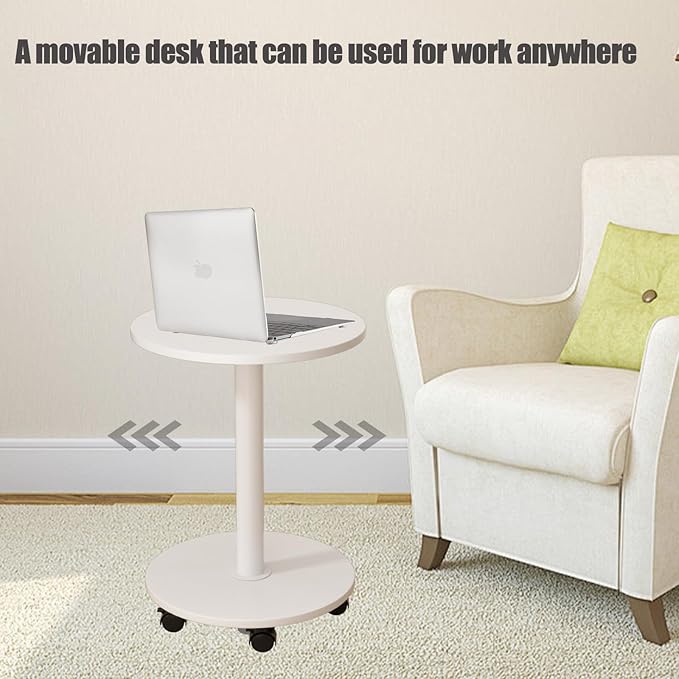 Pedestal Side Table Round with Wheel, Rotating Couch Tables That Slide Under - Image 6