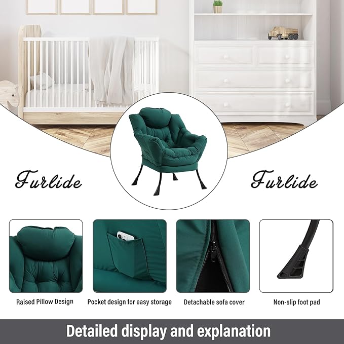 Modern Lazy Chair with Folding Footrest, Lounge Accent Reading Chair - Image 5