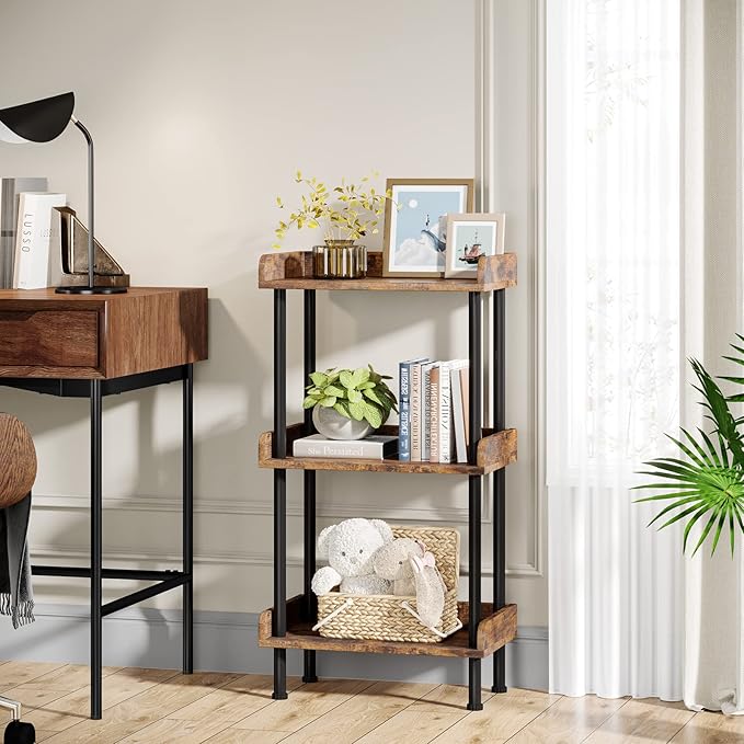 Hosfais Bookshelf Small Book Shelf, 3 Tier Wood Bookcase Industrial Bookshelf - Image 2