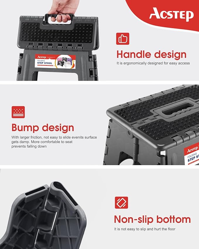 ACSTEP 13" Folding Step Stool- Holds up to 300Lb, The Lightweight Non-Slip - Image 2