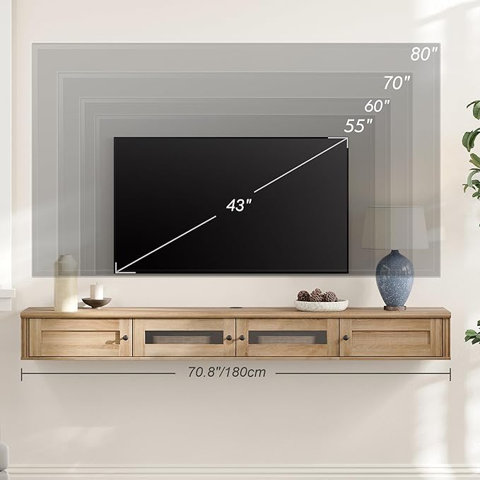 WAMPAT Floating TV Stand for TVs up to 80 Inch, Wooden Floating TV Shelf - Image 3