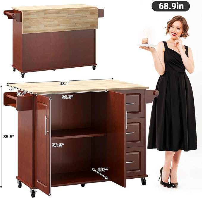 Rovibek 53" Kitchen Island on Wheels - Image 2