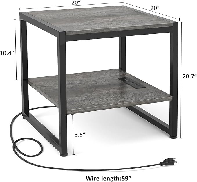 Homieasy End Table with Charging Station, 20 Inch Mini Fridge Stand with 2-Tier - Image 3