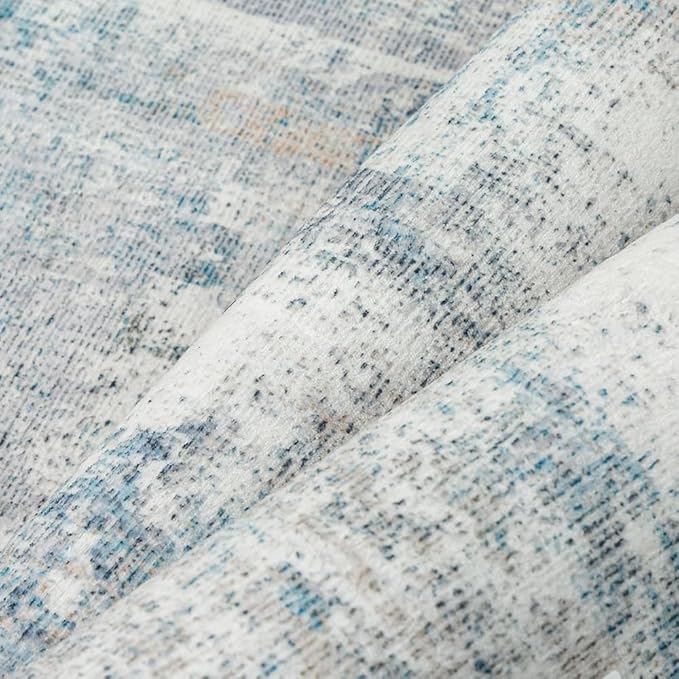 6x9 Washable Area Rug Blue Cream Modern Neutral Abstract Living Room Bedroom - Image 9