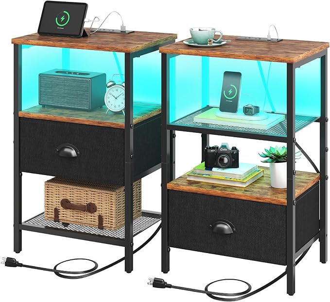 Sthmec Nightstands Set of 2, LED Bedside Tables by Unknown