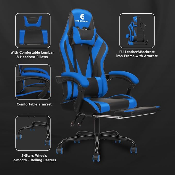 Gaming Chair with Linkage Armrest & Footrest, High Back Video Gaming Chair - Image 6
