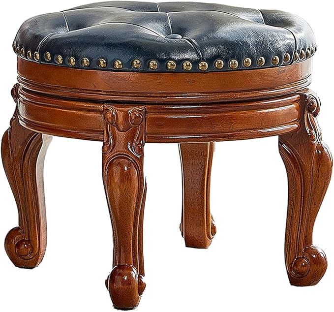 Solid Wood Foot Stool Round Ottoman Mid-Century Footrest Sofa Stool by ZIRKOOON