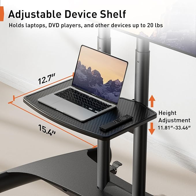 Perlegear Mobile TV Cart for 32-82 Inch Flat/Curved LED/LCD/OLED TVs Rolling TV - Image 5