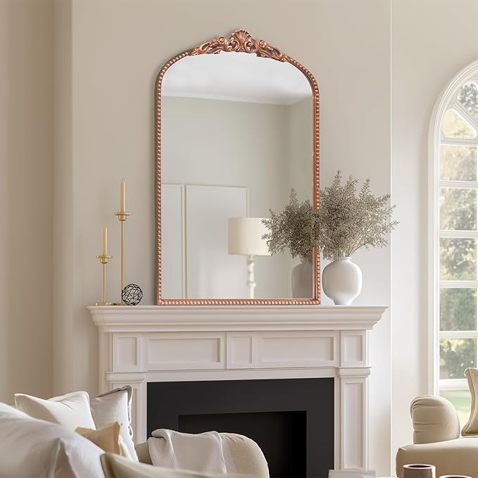 G-LEAF Vintage Baroque Mirror 24"X36", Arched Mantel Victorian Antique - Image 3