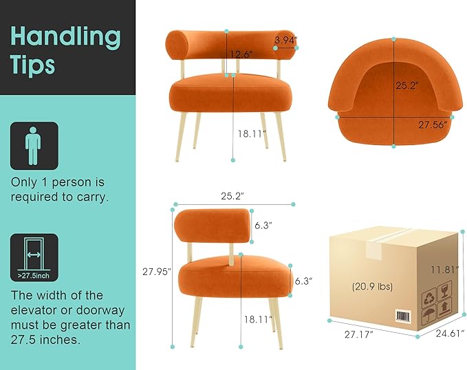 Modern Velvet Accent Chair, Round Upholstered Barrel Armchair - Image 2
