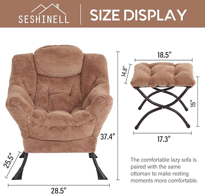 Lazy Chair with Ottoman, Modern Accent Chair Lounge Leisure Sofa Chair with - Image 3