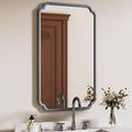 26"x40" Rustproof Bathroom Mirror Black, Round Corner Metal Frame Wall Mirror by FerytangeHome