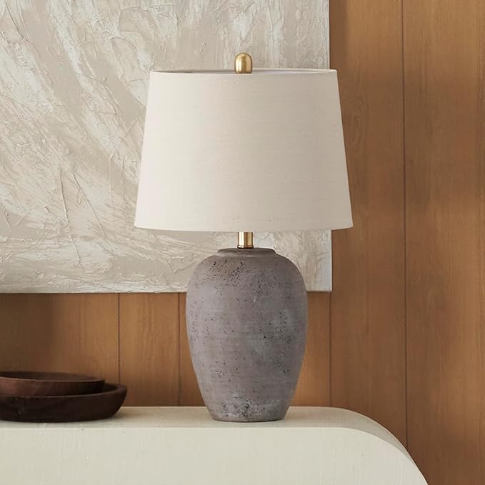 Nourison Home 23" Greyish Brown Earth Tone Rustic Farmhouse Ceramic Table Lamp by NourisonHome