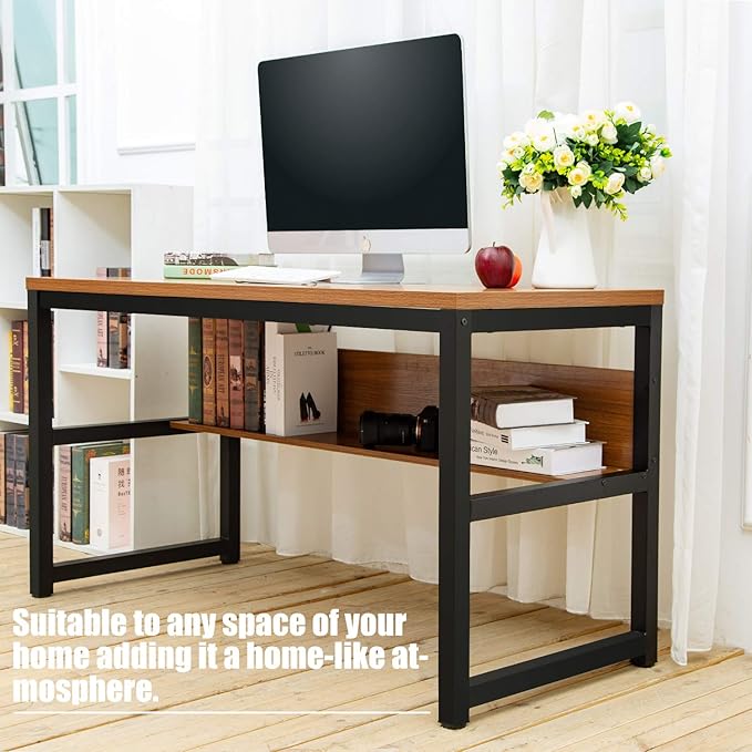 TOPSKY Computer Desk with Bookshelf/Metal Hole Cable Cover 1.18" Thick Desk - Image 6