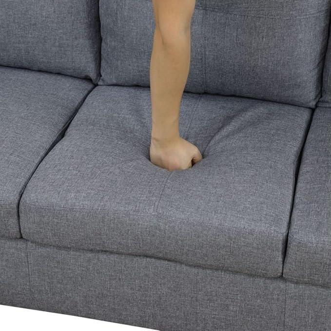 Grey-1 L-Shaped 3-Piece Linen Sofa - Image 6