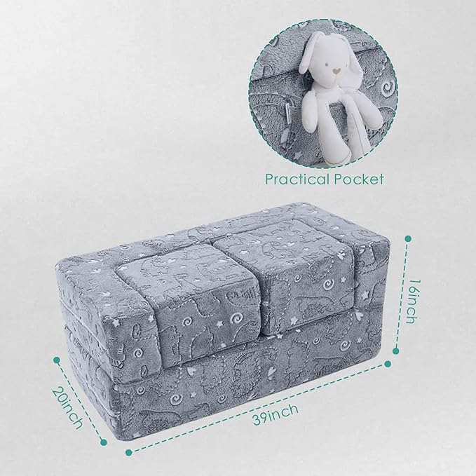 MeMoreCool Glow-in-The-Dark Dinosaur Modular Kids Play Couch — Convertible Foam - Image 2