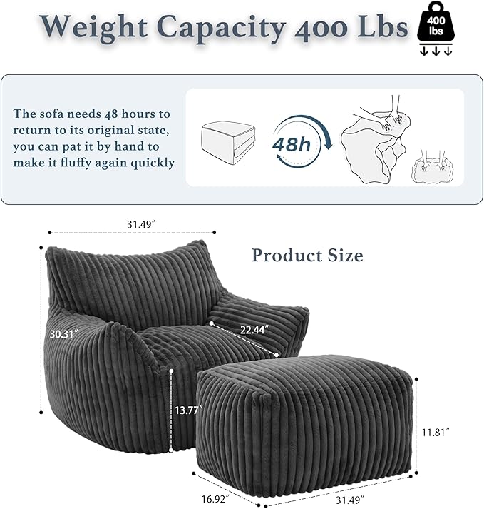 Oversized Bean Bag Chaise Lounge Chair Indoor - Image 2