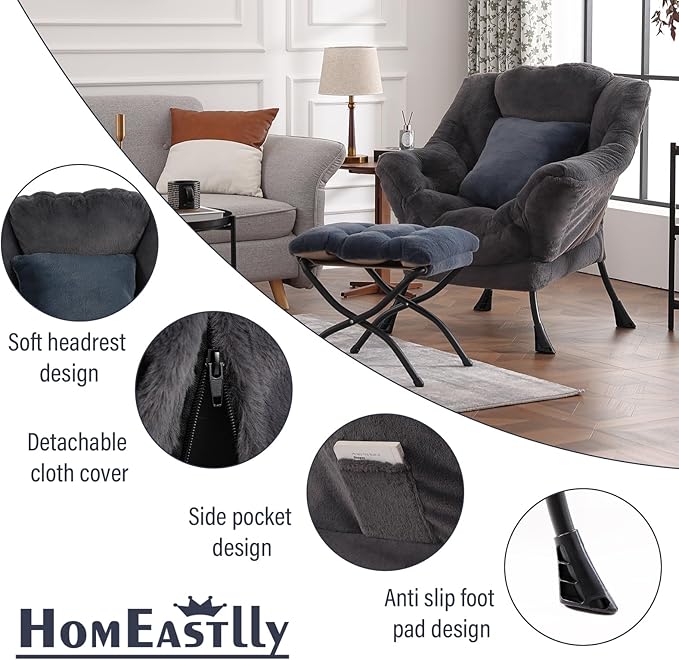 Lazy Chair with Ottoman, Reading Chair with a Pillow, Leisure Sofa Armchair - Image 7