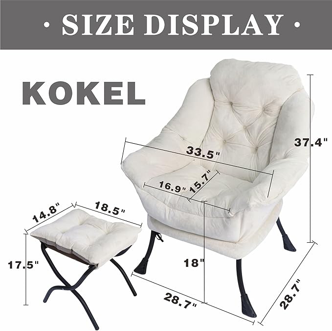 Lazy Chair with Folding Ottoman, Living Room Chairs, Accent Contemporary Lounge - Image 3