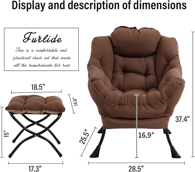 Lazy Chair with Ottoman, Modern Chair with Folding Footrest, Lounge Accent Chair - Image 3