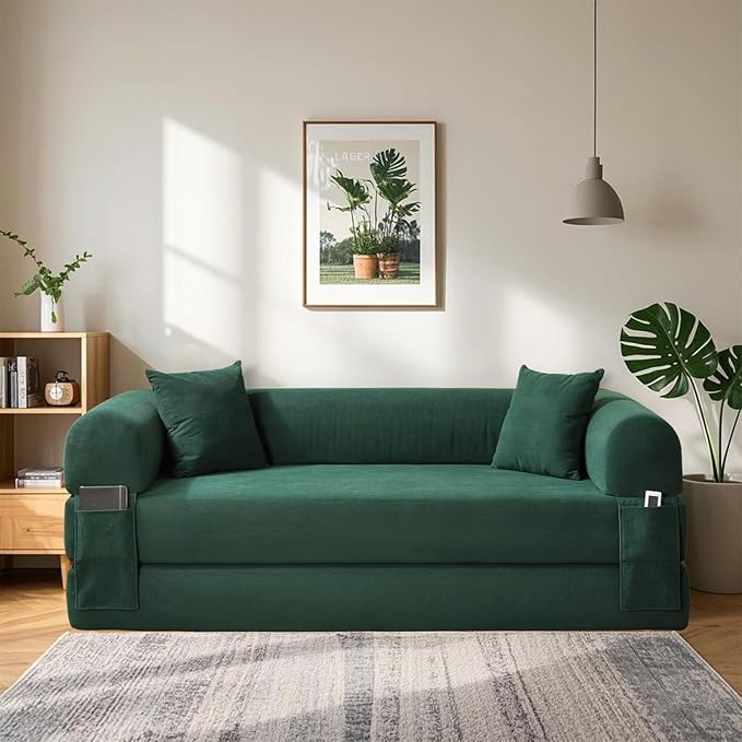 80" Convertible Sofa Bed, 3-in-1 Corduroy Folding Pull Out Couch - Image 2