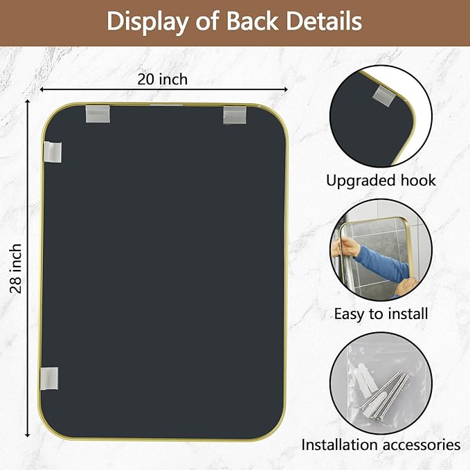 20x28 Inch Gold Mirror, Framed Rectangle Mirror - Image 5
