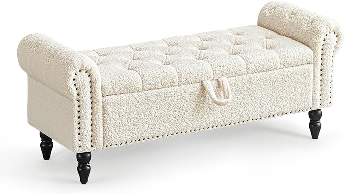 Furniliving Modern Storage Ottoman Bench, Sherpa Ottoman End of Bed Bench by FurnilivingFurnitureforHome