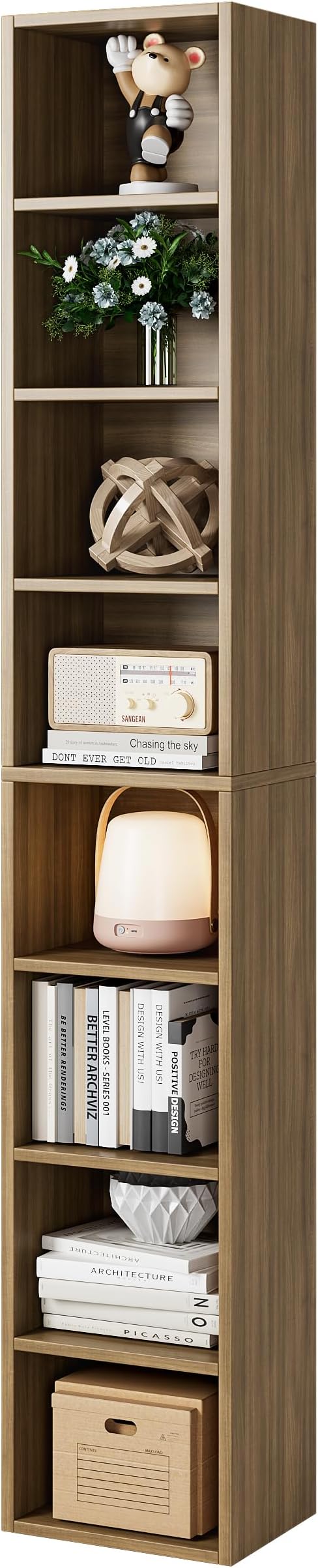 Bamjoy 71 Inches Tall Narrow Bookshelf, 8-Tier Slim CD DVD Media Shelf by Bamjoy