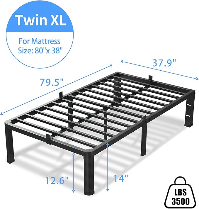 14 Inch Twin XL Bed Frame, 3500Lbs Heavy Duty Metal Platform - Image 3