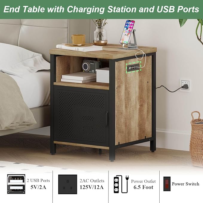FATORRI End Table with Storage, Rustic Side Table - Image 4