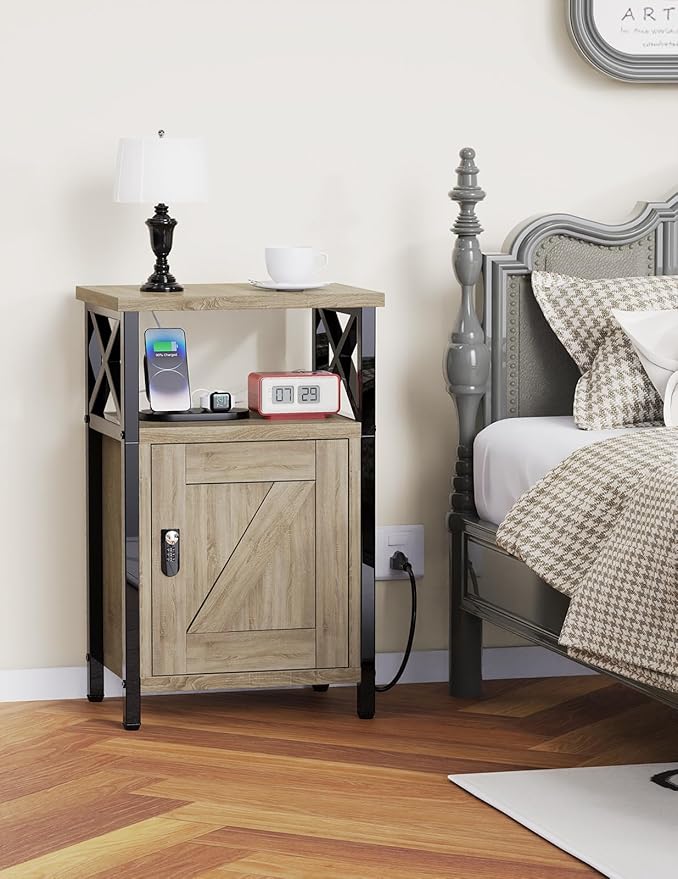 Wooden Nightstand with Lock, Bed Side Table with Drawers, Bedside Table with - Image 2