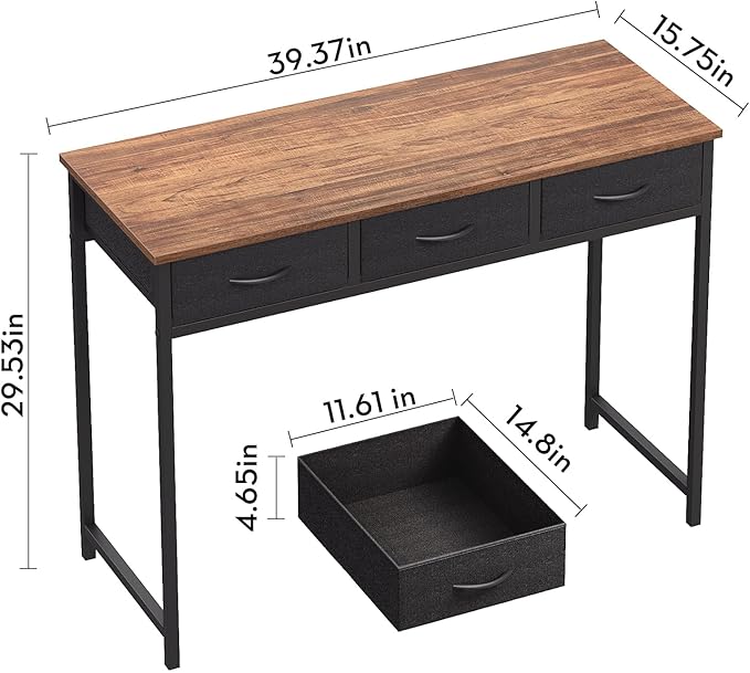 WOHOMO Computer Desk with Drawers, 39.3 Inch Bedroom Desk with Storage - Image 2