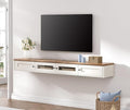 WAMPAT Floating TV Stand for TVs up to 80 Inches, Wooden Wall-Mounted TV Shelf by WAMPAT