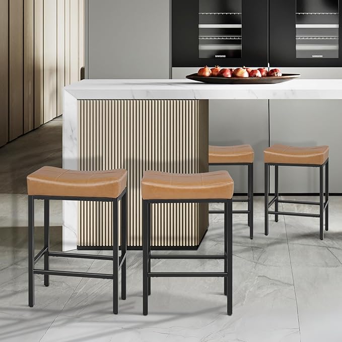 Athena Collection Counter Height Bar Stools Set of 2, 31.5 Inches Saddle Bar - Image 8