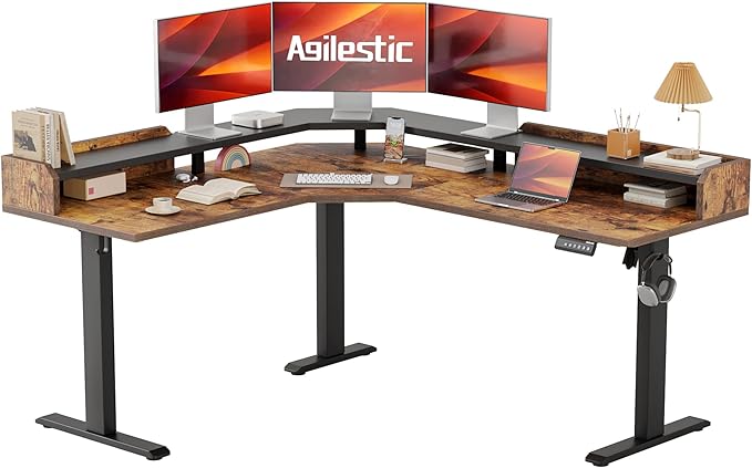Agilestic L Shaped Standing Desk, Adjustable Height Corner Gaming Desk by Agilestic