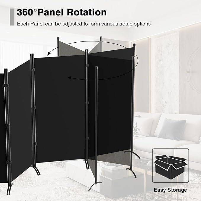 Room Divider 6-Panel Privacy Screen, Portable Screen Steel Frame - Image 5