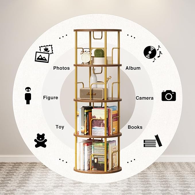 4 Tier Rotating Bookshelf, 360 Display Spinning Corner Bookshelf, Space Saving - Image 4