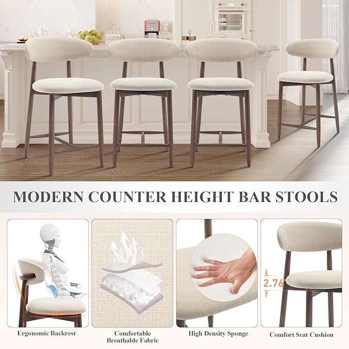 COLAMY Bar Stools with Back, Counter Height Bar Stools, Upholstered Counter - Image 3