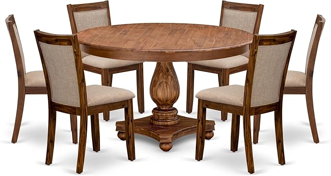 F2MZ7-50N-04 7-Pc Wooden Dining Set Includes a Pedestal Table and 6 Light Tan by LuxebyEastWestFurniture